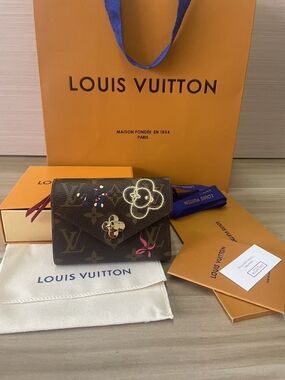 Louis Vuitton Brown Monogram Mini Wallet with Floral Accents